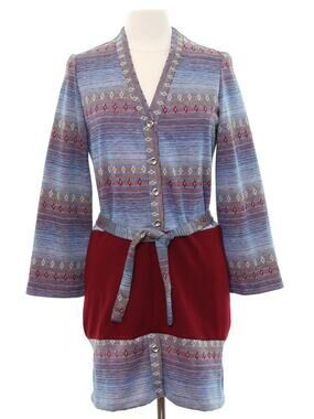 Vintage 1970s NPC Fashions Knit Mini Dress Bell Sleeve Belted Women's Small